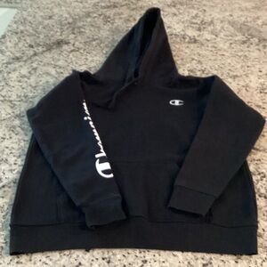 Champion Black Pullover Hoodie with White Logo Accents